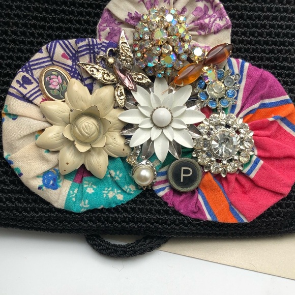 The Sak Black Crocheted Crossbody Custom Embellished,Jewelry,Fabric Vintage Bag - Picture 8 of 17